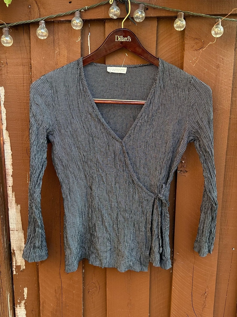 Vintage 90s Textured Wrap Blouse in Charcoal